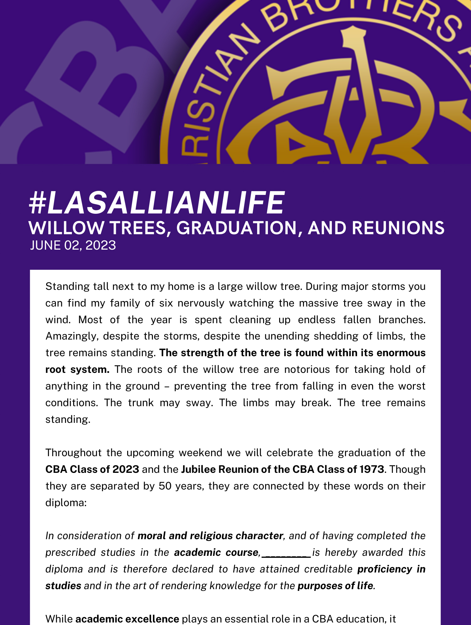 #LasallianLife : Willow Trees, Graduation, and Reunions