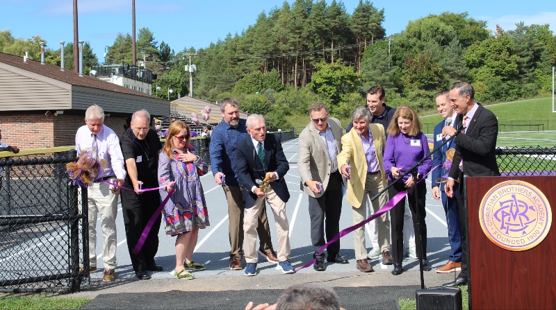 Close to 200 alumni, faculty and staff, family and friends turned out last Saturday morning, on a glorious day, as the new CBA track was dedicated to longtime CBA track and field and cross-country coach Jerry Riordan.