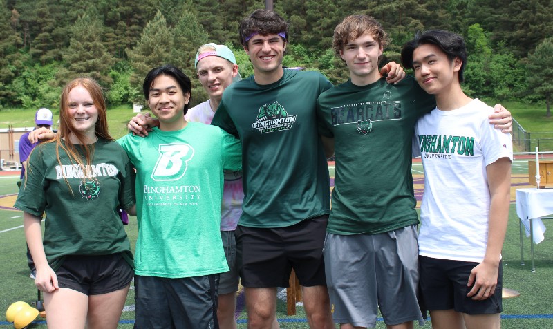 college bound class of 2024 college destinations part 2 of 3 image of cba students James Brown, Jeremiah Ho, Cooper Marko, Mairenn Murphy, Donovan Nguyen, Liam Rupprecht who are going to suny binghamton