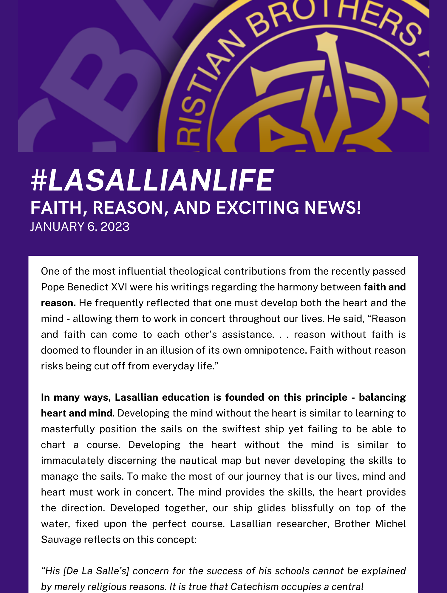 faith reason and exciting news near syracuse ny image of cba lasallian life poster